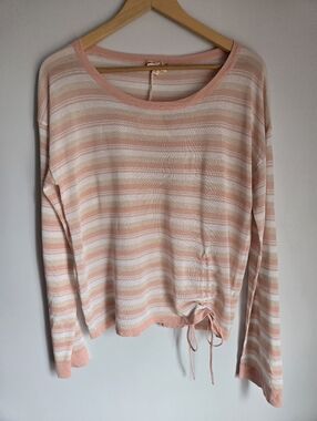 New HEM & THREAD Striped Peach & Cream Long-Sleeve Viscose Blend Top